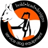 Bold Lead Design's logo, which includes the words "bold lead designs service dog equipment" encircling a drawing of a white dog wearing a harness.
